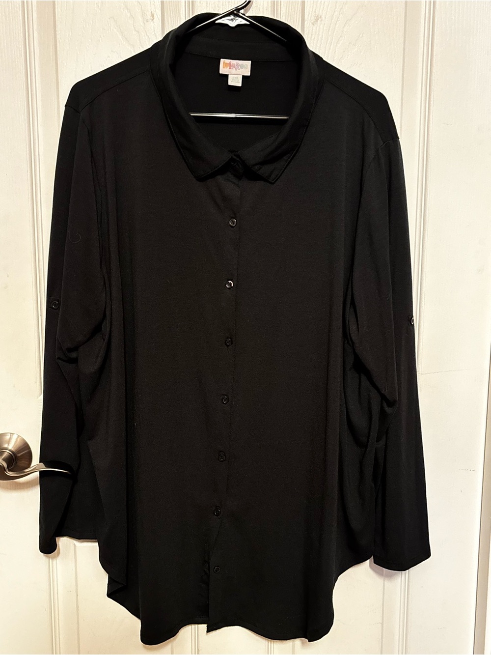 Lularoe Like New 2XL Valentina Button Long Sleeve Solid Black